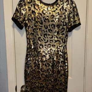 Vintage 1980s A.J. Bari Leopard Print Silk Sequin Mini Dress